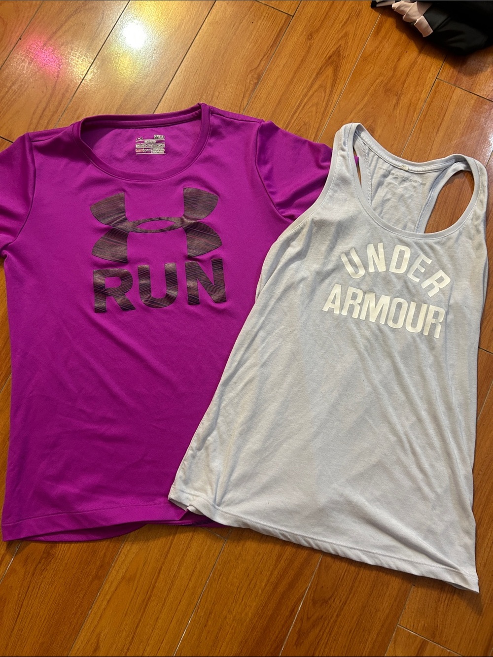 2 🌸Under Armour Purple RUN Tee and Light Gray Tank Set